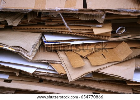 Stacked Cardboard Recycling Boxes In A Pile                        Royalty-Free Stock Photo #654770866