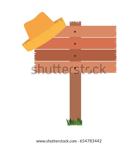 white background with wooden board and straw hat vector illustration