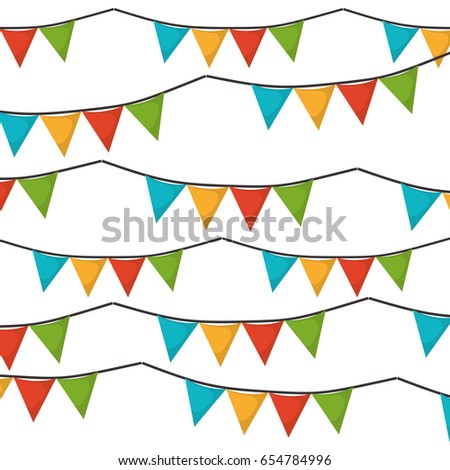 white background with set of colorful festoons in shape of triangle vector illustration