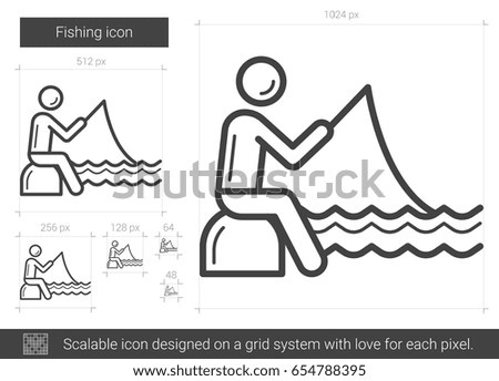 Fishing vector line icon isolated on white background. Fishing line icon for infographic, website or app. Scalable icon designed on a grid system.