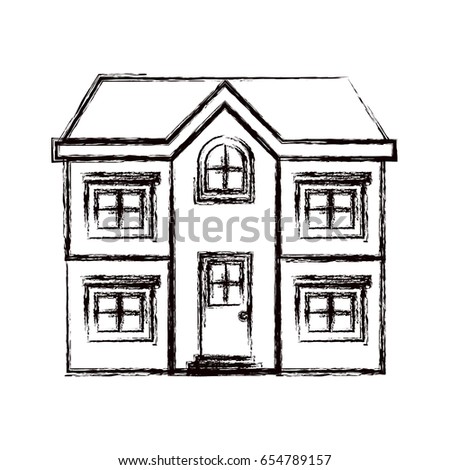monochrome blurred silhouette facade house of two floors vector illustration