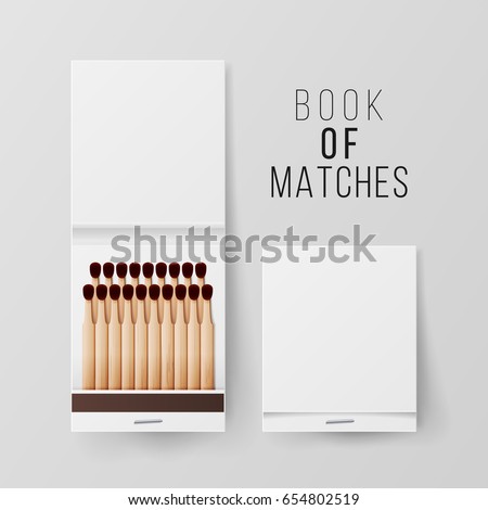 Book Of Matches Vector. Top View Closed Opened Blank. For Adding Your Packing Design And Advertising. Realistic Illustration