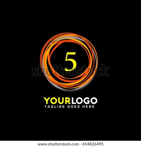 5 Letter Creative Circle Logo. Simple orange line flash logotype