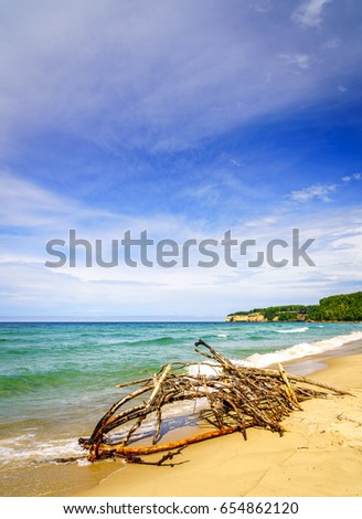 Scenic view of Sand Point Beach at Pictured Rocks national Lakeshore, Michigan