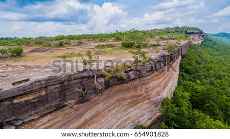 aerial photography Pha Taem national park along the Mekong river in Ubon Ratchathani province of Isan Thailand.