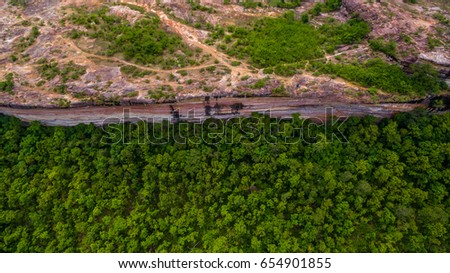 aerial photography Pha Taem national park along the Mekong river in Ubon Ratchathani province of Isan Thailand.