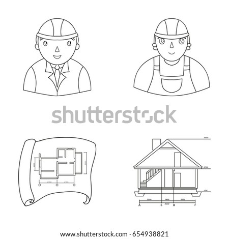 Engineer-constructor, construction worker, site plan, technical drawing of the house. Architecture set collection icons in outline style vector symbol stock illustration web.