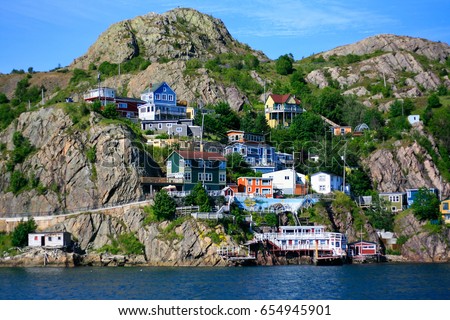 Colorful houses located on the hill in St.John's , Newfoundland Royalty-Free Stock Photo #654945901