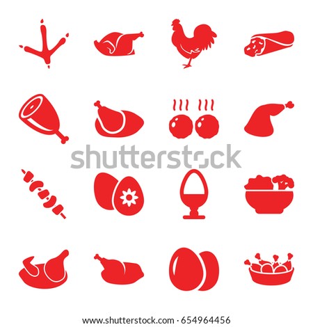 Chicken icons set. set of 16 chicken filled icons such as egg, footprint of  icobird, wrap sandwich, meat leg, kebab, easter egg, food
