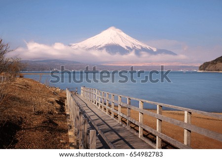 Beautiful scenery of Mountain Fuji on the lake Yamanakako in japan. This is a very popular for photographers and tourists. Travel and Attraction Concept
