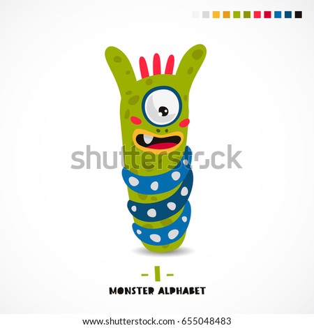 Monster alphabet. Letter I. A strange animal. Vector illustration on white background. Great children's print. The concept of a kid's toy.