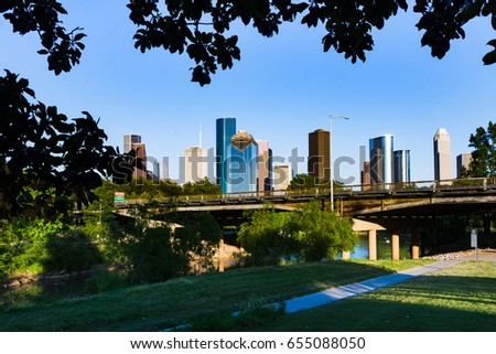 Downtown in the distance - Houston skyline from Buffalo Bayou Park