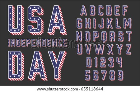 Font USA Flag Stars and Stripes Vector Illustration for Memorial Day or Independence Day or others