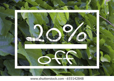 Sale twenty percent off sign on green leaf background