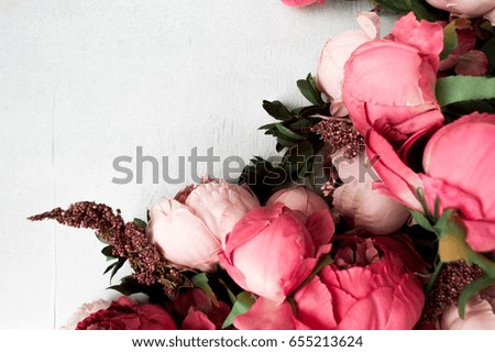 Pink peonies isolated on white background, copy space