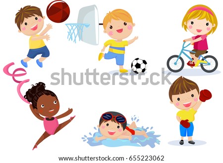 Group of sport children collection