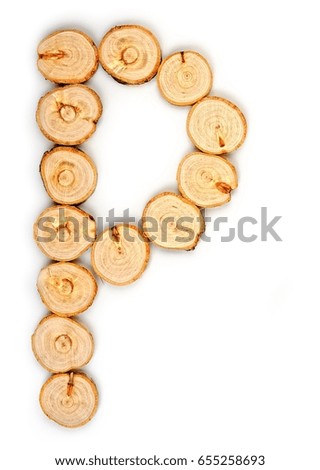 Alphabet letters made from Wood slice on white Background.p
