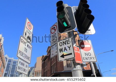Traffic sign in downtown Sydney Australia
