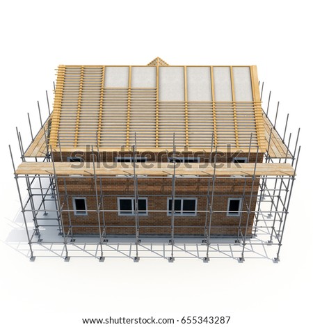 construction of private houses of brick on white. Side view. 3D illustration