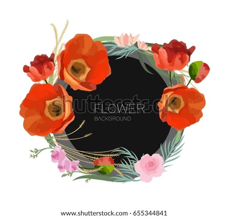 Flower background. Composition with poppy flowers. Trendy design.