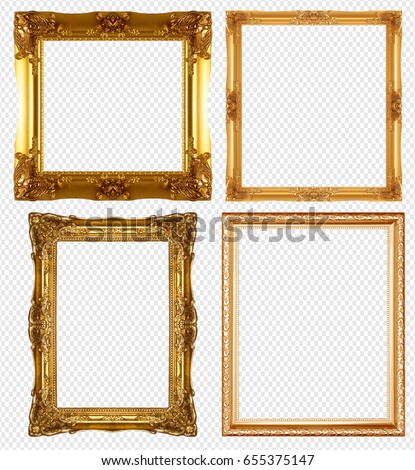 gold picture frame isolated on transparent background.