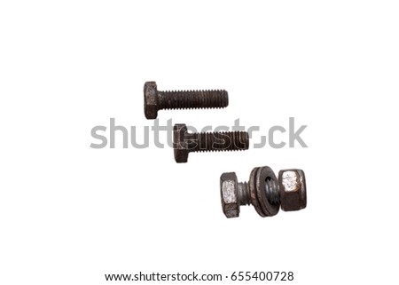 Steel rusty bolt isolated on white background.