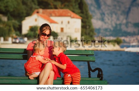 mother with two kids on vacation in Montenegro
