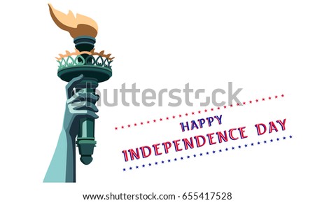 
Independence Day.The hand torch. Statue of Liberty. Futuristic design.USA. July 4th, Business, street layout. Flat banner. 3D font letters.Color, illustration of green on a white background.vector