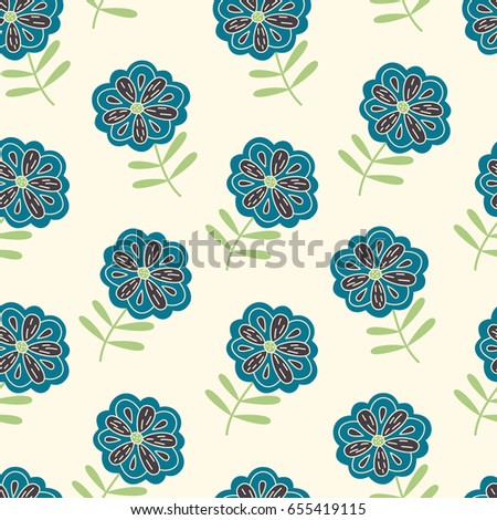 Vector seamless pattern with hand drawn floral elements on light yellow background. Can be used for wallpaper, poster design, wrapping paper, surface texture, print on textile and covers