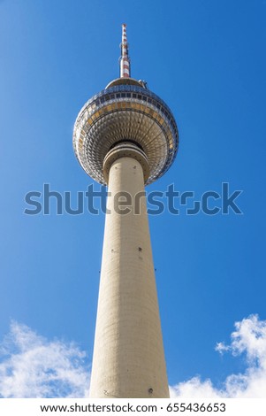 Telecommunications tower located in Alexanderplatz in Berlin, Germany.