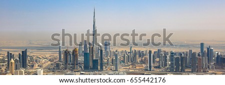 Dubai skyline building in Dubai skyscraper panorama panoramic aerial view photography UAE