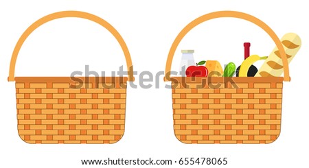 Wicker basket with food. Flat design, vector illustration, vector.