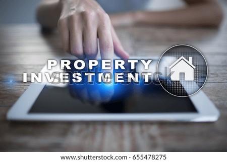 Property investment business and technology concept. Virtual screen background.