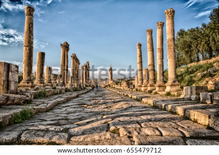in jerash jordan the antique archeological site classical heritage for tourist Royalty-Free Stock Photo #655479712