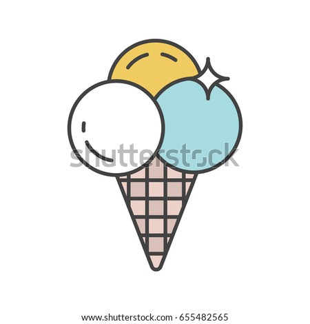 Ice cream color icon. Ice cream balls in waffle cone. Isolated vector illustration