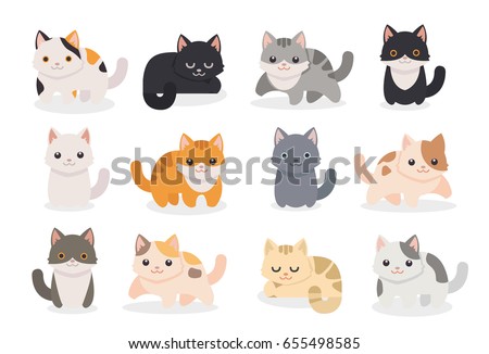 Set of different cartoon cats.Vector illustration isolated on white background.