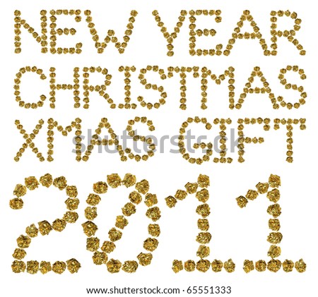 handmade foil words xmas christmas gift isolated on white background