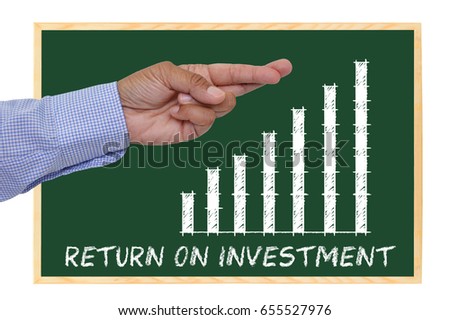 Fingers crossed chart return on investment chalk board isolated on white background