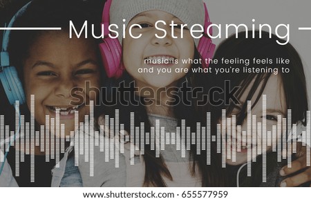 Children listening to music network connection graphic