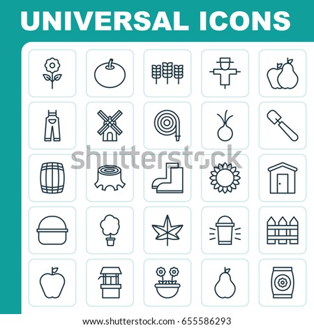 Gardening Icons Set. Collection Of Tree Stub, Herb, Fire Tube And Other Elements. Also Includes Symbols Such As Fruit, Flower, Herb.