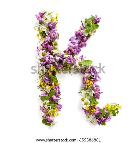 The letter "K" made of various natural small flowers.
