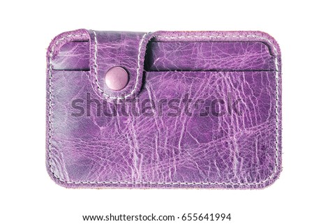Violet leather card holder isolated. Closed id card holder