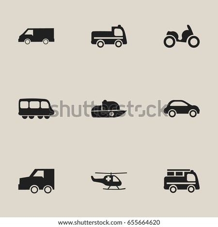 Set Of 9 Editable Transport Icons. Includes Symbols Such As Van, Motorbus, Vessel And More. Can Be Used For Web, Mobile, UI And Infographic Design.