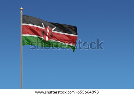 Kenya flag in front of a clear blue sky