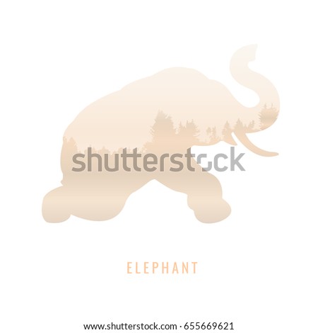 silhouette of a elephant Inside the pine forest, bright colors /animal / park / vector illustration on white background. logo, symbol