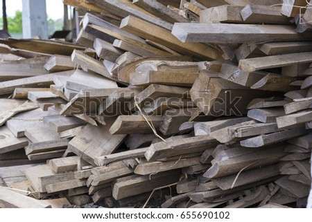 picture of chips and other debris from a broken tree trunk. Small depth of field Chipped fire woods.It can be used for background