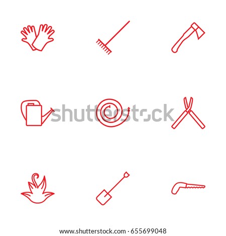 Set Of 9 Horticulture Outline Icons Set.Collection Of Firehose, Arm-Cutter, Safer Of Hand Elements.