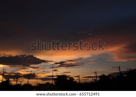 Sunset sky and golden cloud background.