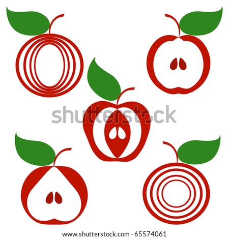 vector illustration of a set of apples isolated on white background.