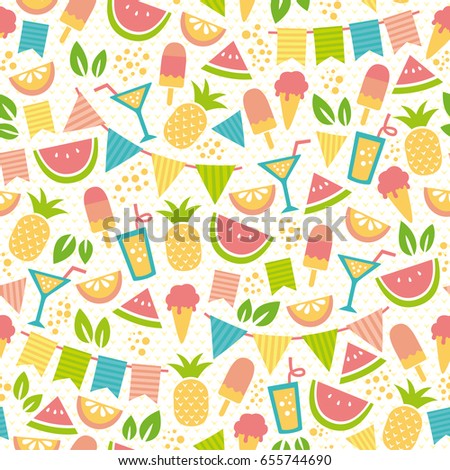 seamless pattern for summer with ice creams and fruit 